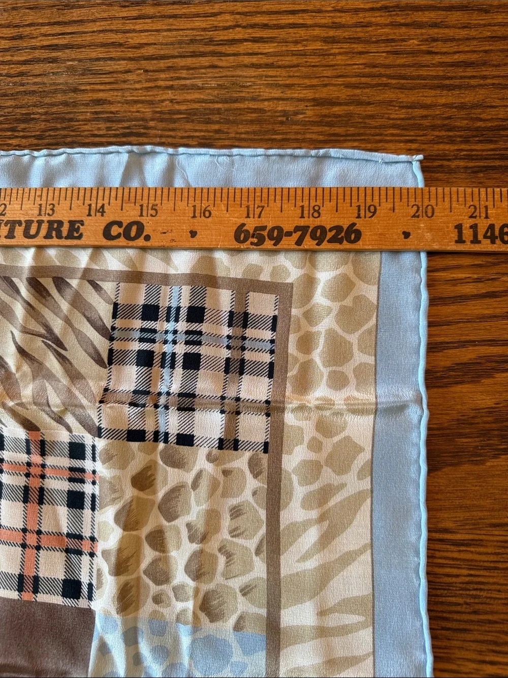 Vintage Silk Scarf Animal Print Plaid Patchwork Square 20 Inch